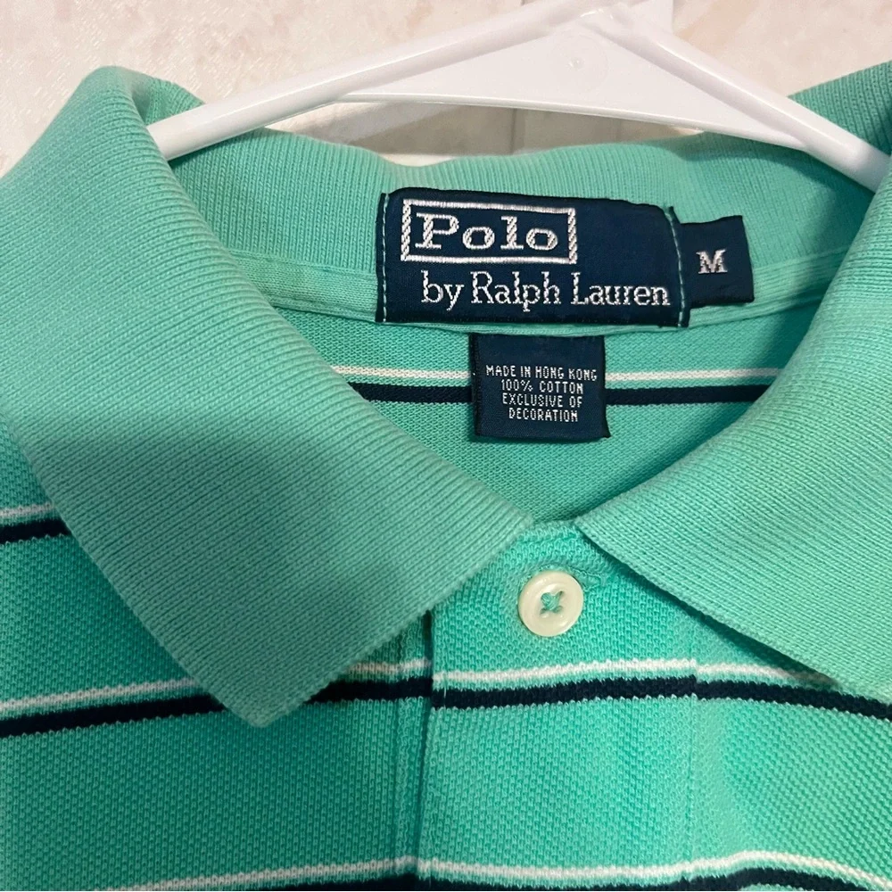 Ralph Lauren Men's Polo Shirt in‎ Green and White Stripes